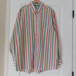 Lacoste Button Down Pink/Green/Blue/White Striped 100% Cotton